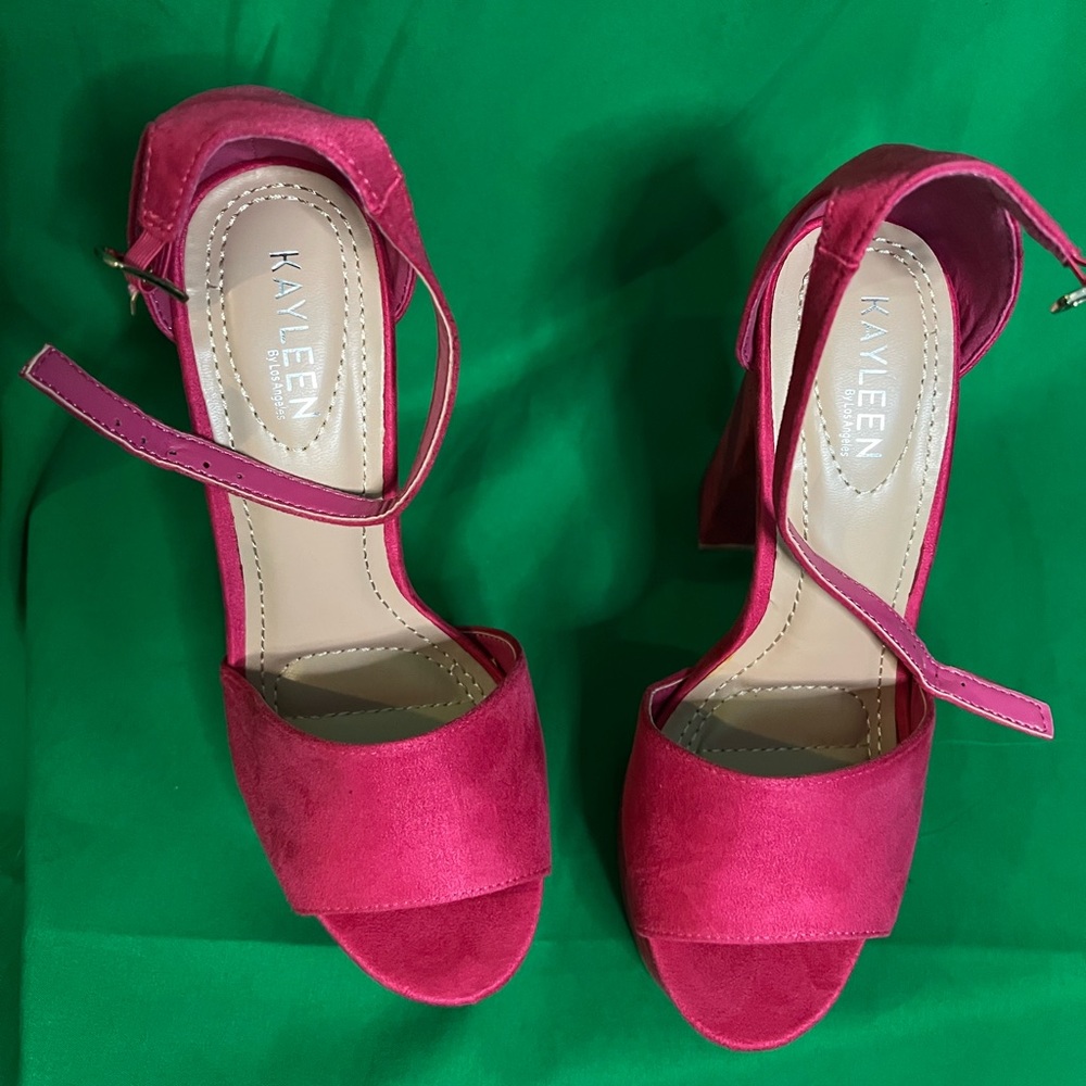 Fuchsia block heels